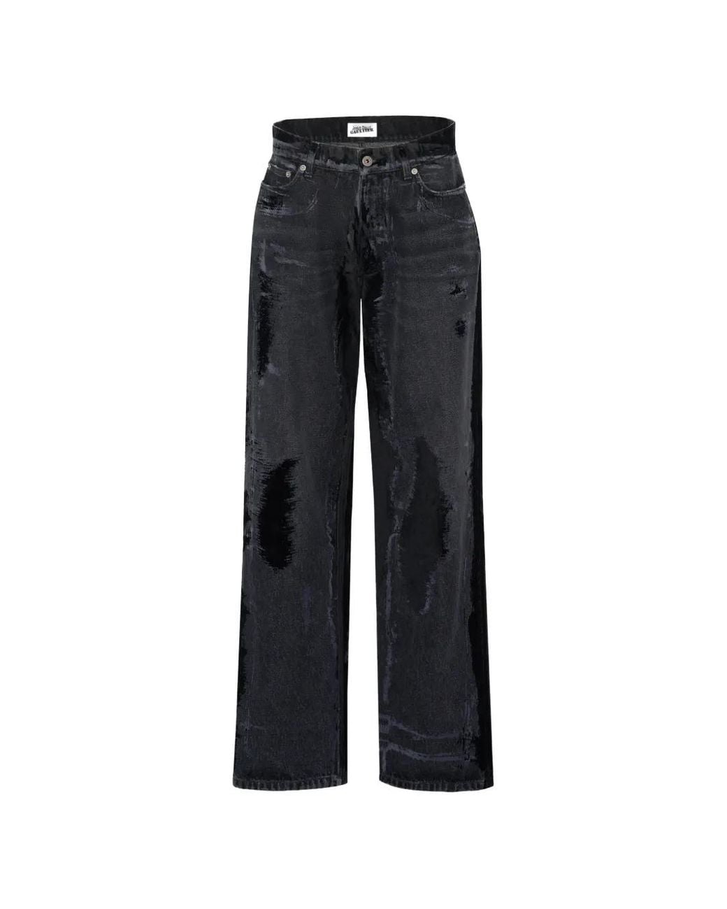 Jean Paul Gaultier Blue Velvet-Flocked Straight-Leg Jeans