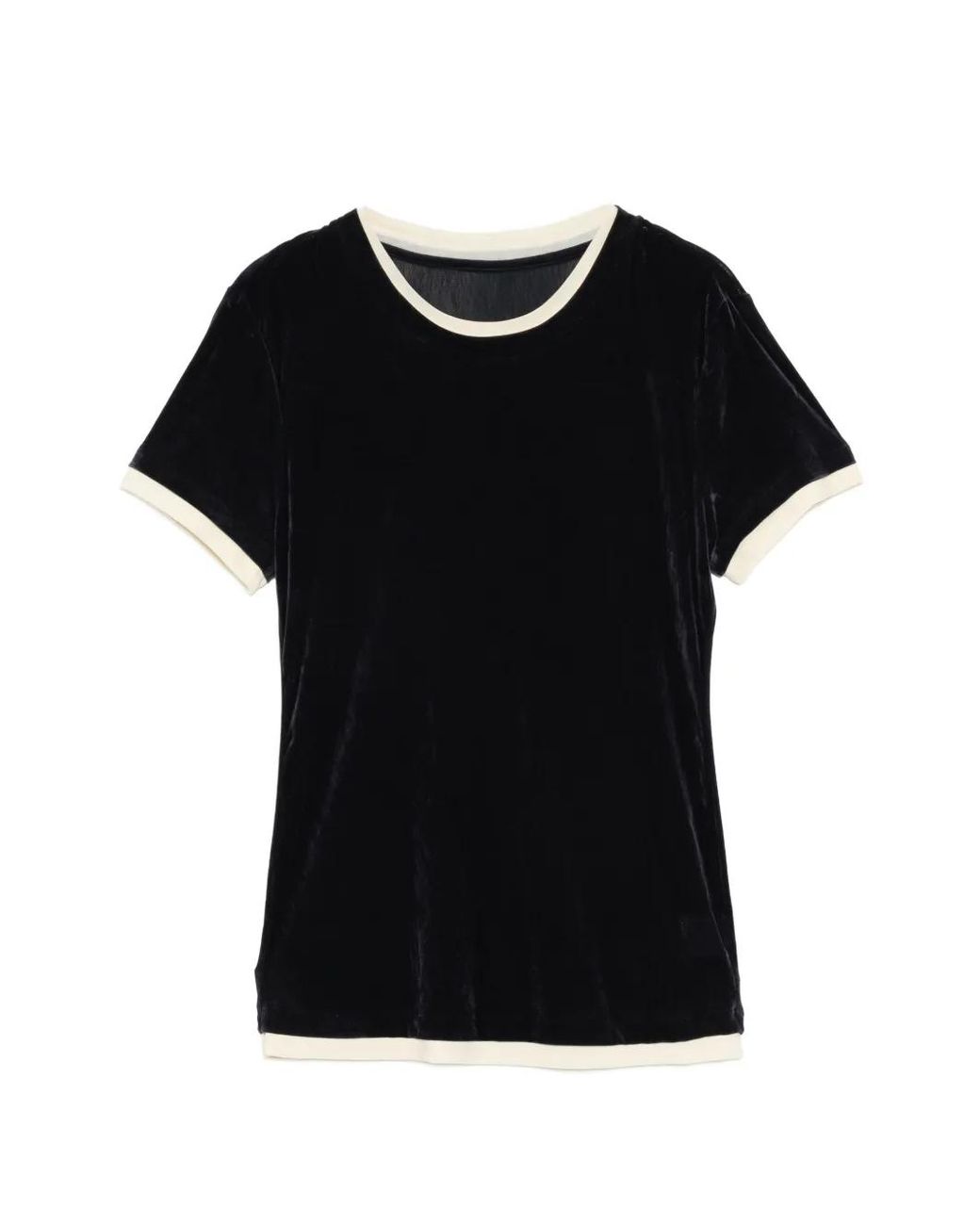 JNBY Black Contrast-Trim Velvet T-Shirt
