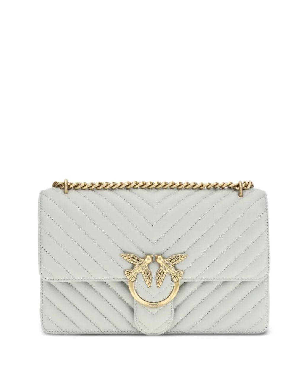 Pinko Gray Medium Love One Chevron-Quilted Shoulder Bag