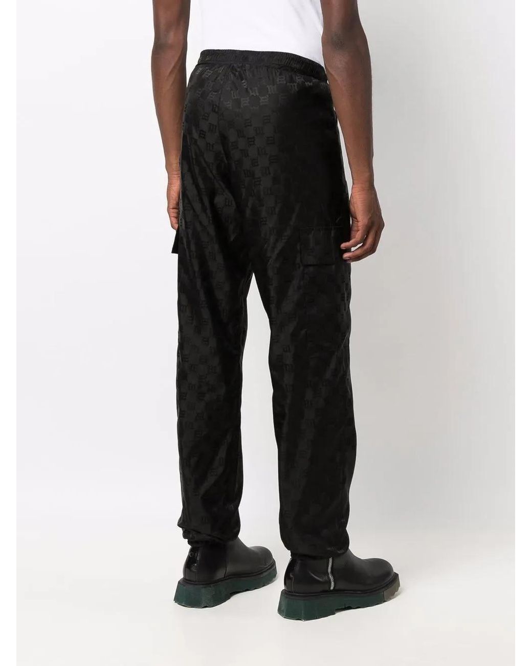 M I S B H V Black Monogram-Print Trousers for men