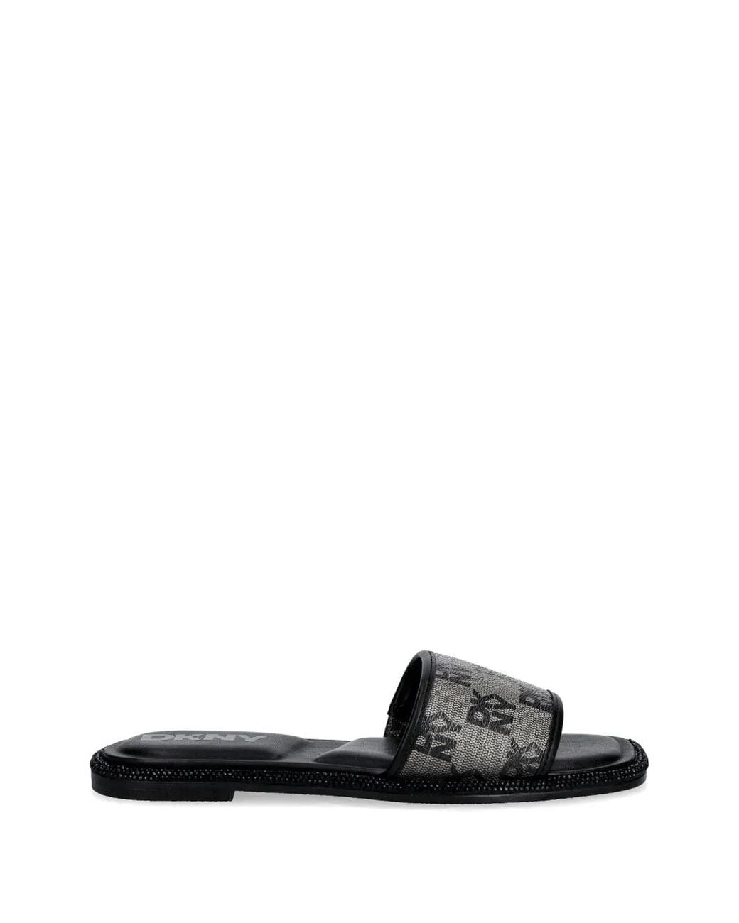 DKNY Black Logo Pattern Embellished Slides