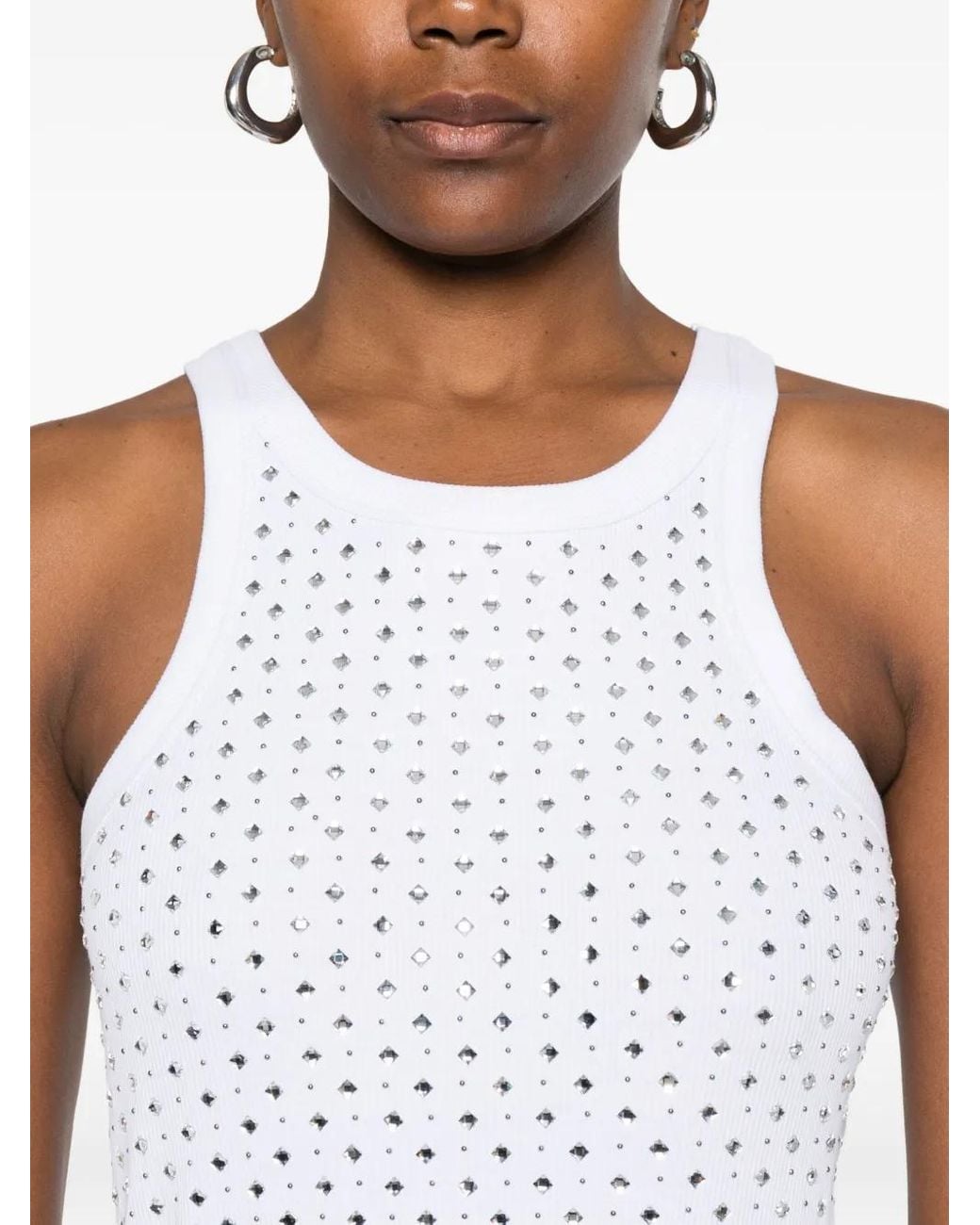 Pinko White Annita Reflective Embellishments Cotton-Blend Top