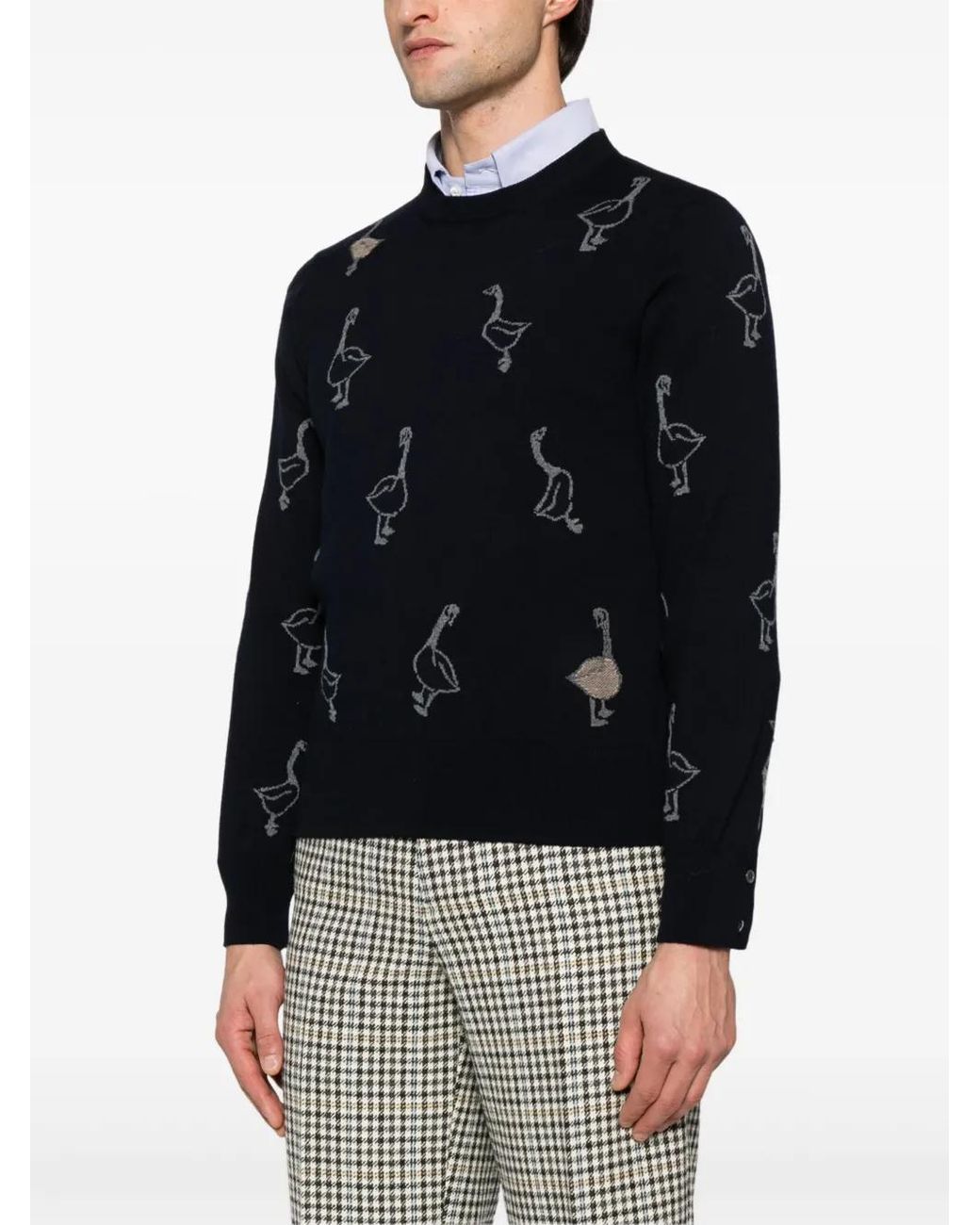 Thom Browne Black Pattern-Intarsia Virgin Wool Sweater for men