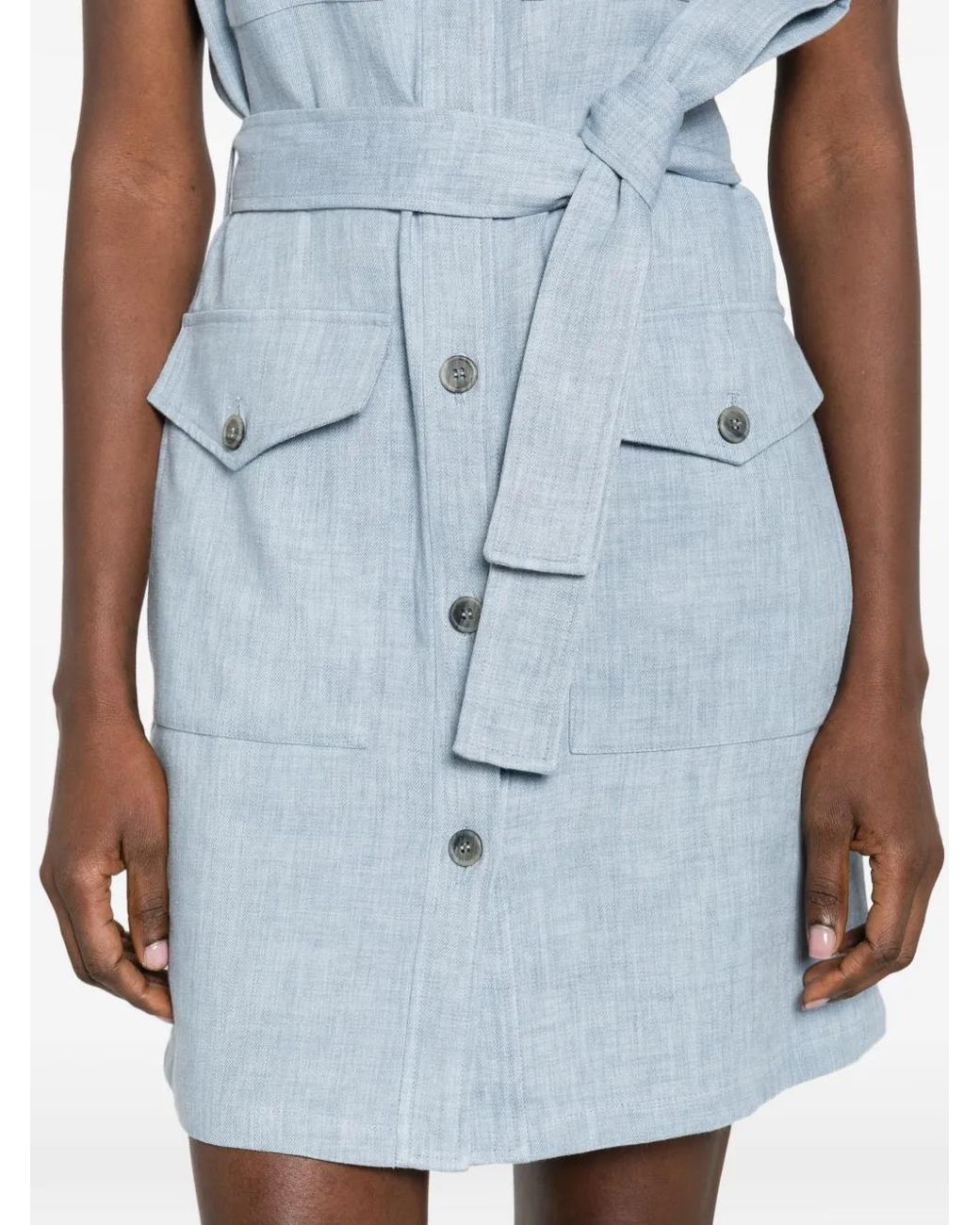 P.A.R.O.S.H. Blue Sleeveless Belted Shirt Dress