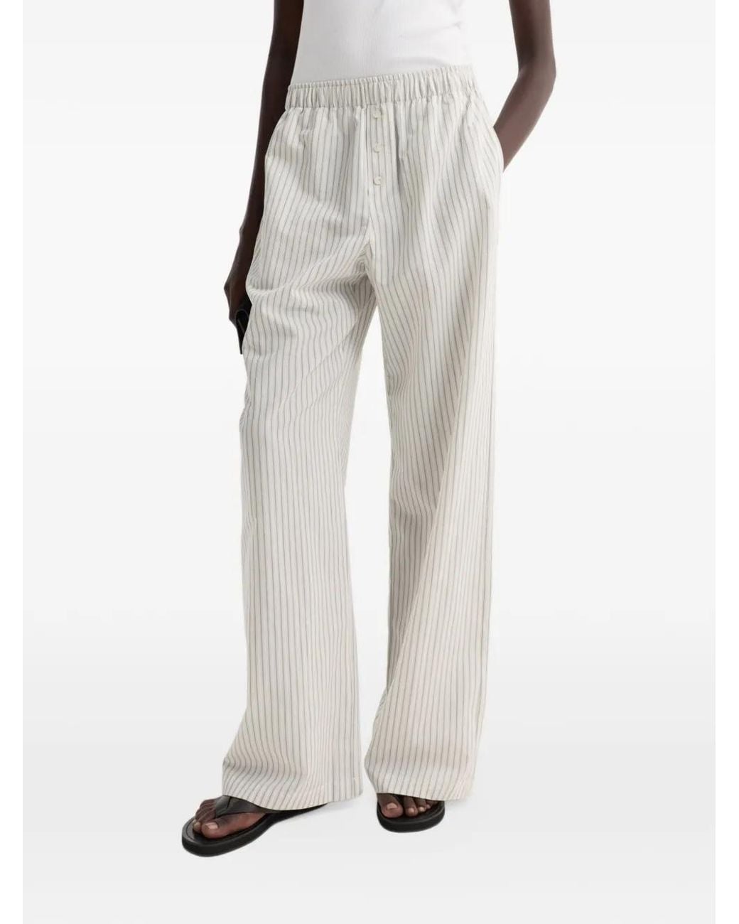 Rohe White Striped Wide-Leg Trousers