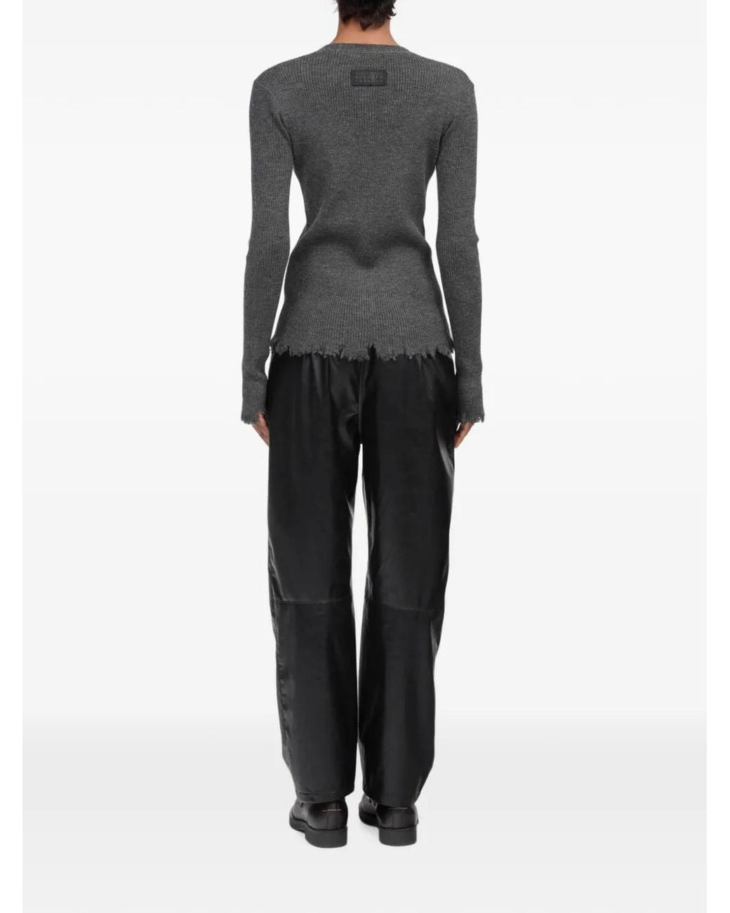 MM6 by Maison Margiela Black Distressed-Edge Ribbed Cardigan