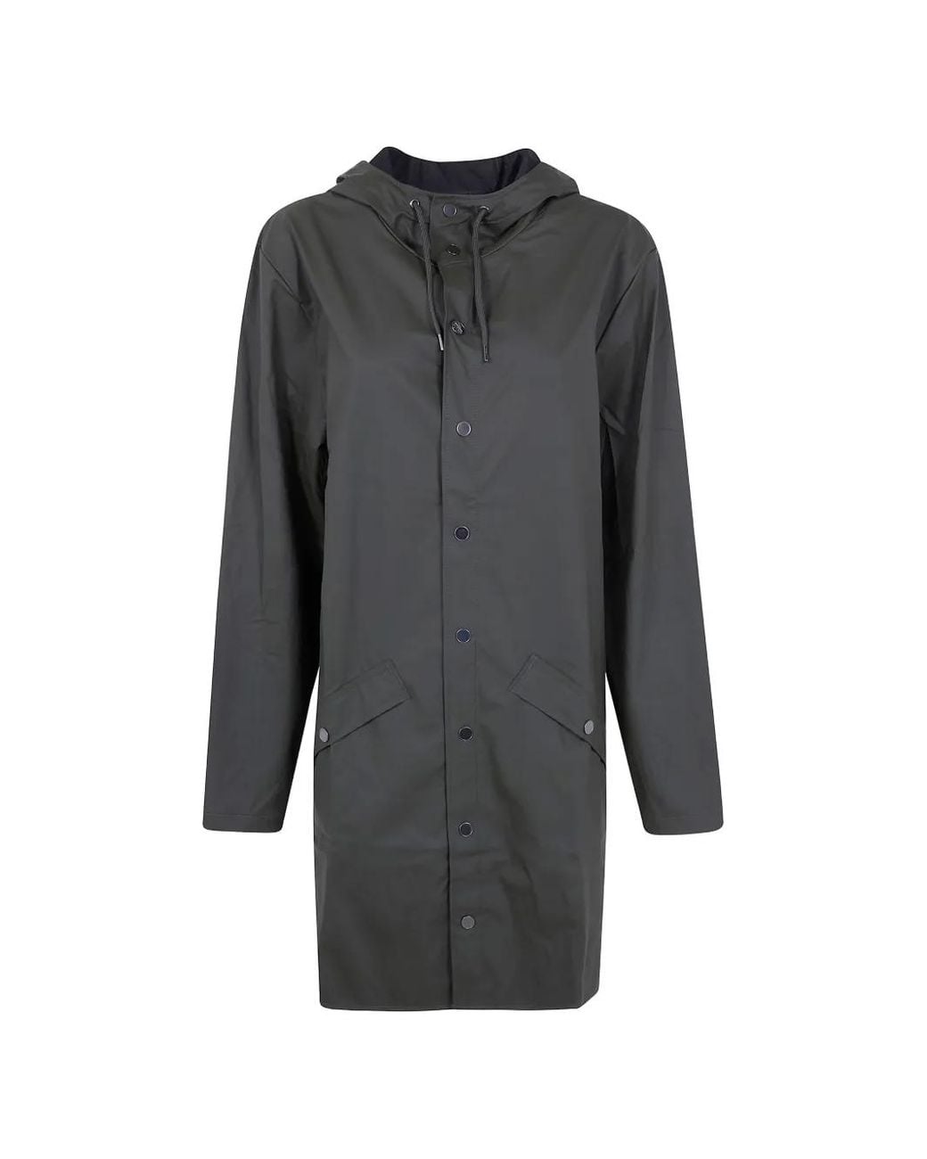 Rains Gray Long Jacket Hooded Pocket Coat