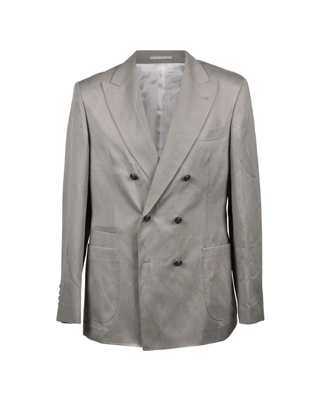 Brunello Cucinelli Gray Double-Breasted Peak-Lapel Suit for men