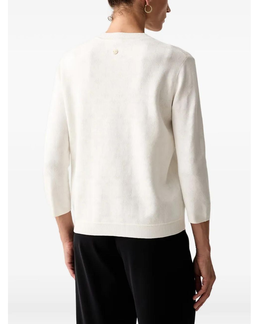 Joop! White Jacquard-Knit Three-Quarter-Sleeved T-Shirt