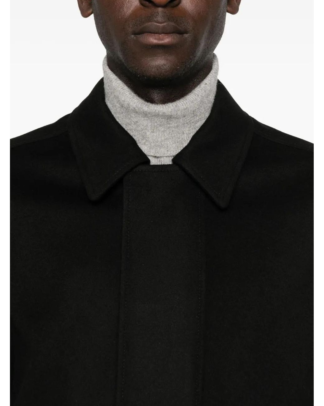 Lardini Black Patch-Pocket Collared Coat for men