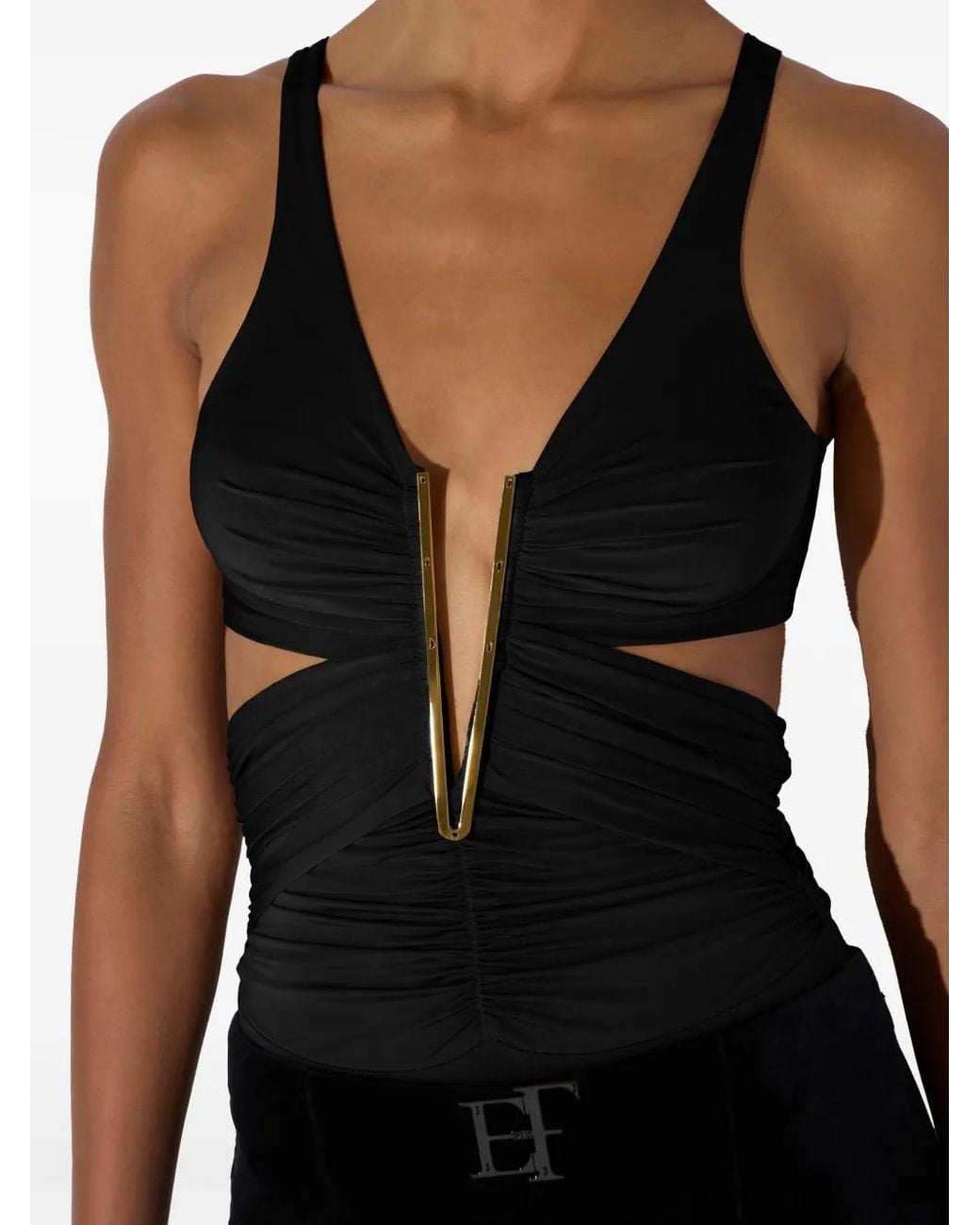 Elisabetta Franchi Black Lightweight Crêpe Jersey Top With Draping