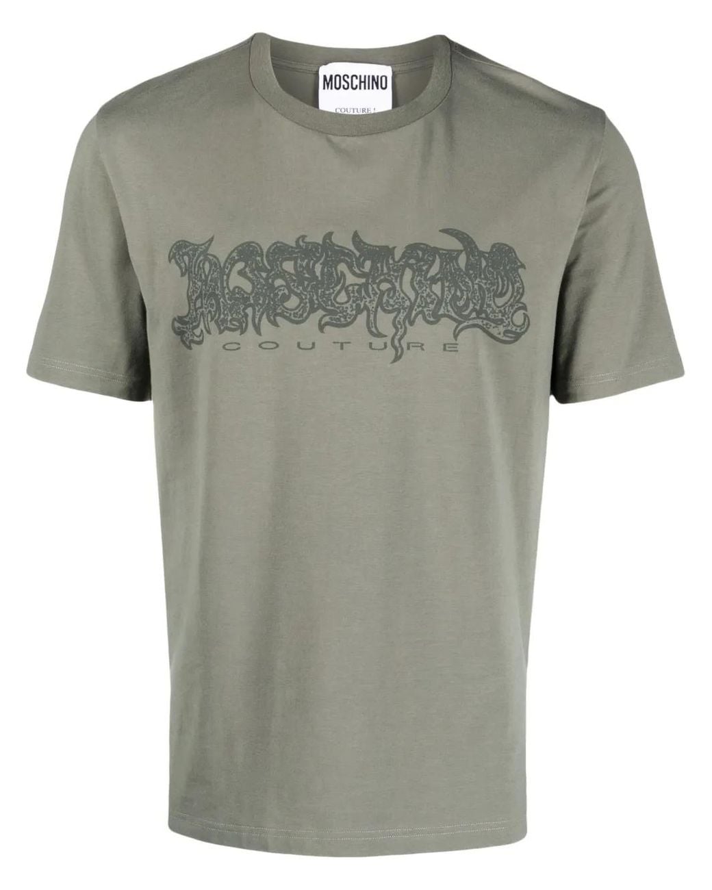 Moschino Gray Logo-Print Stretch-Cotton T-Shirt for men