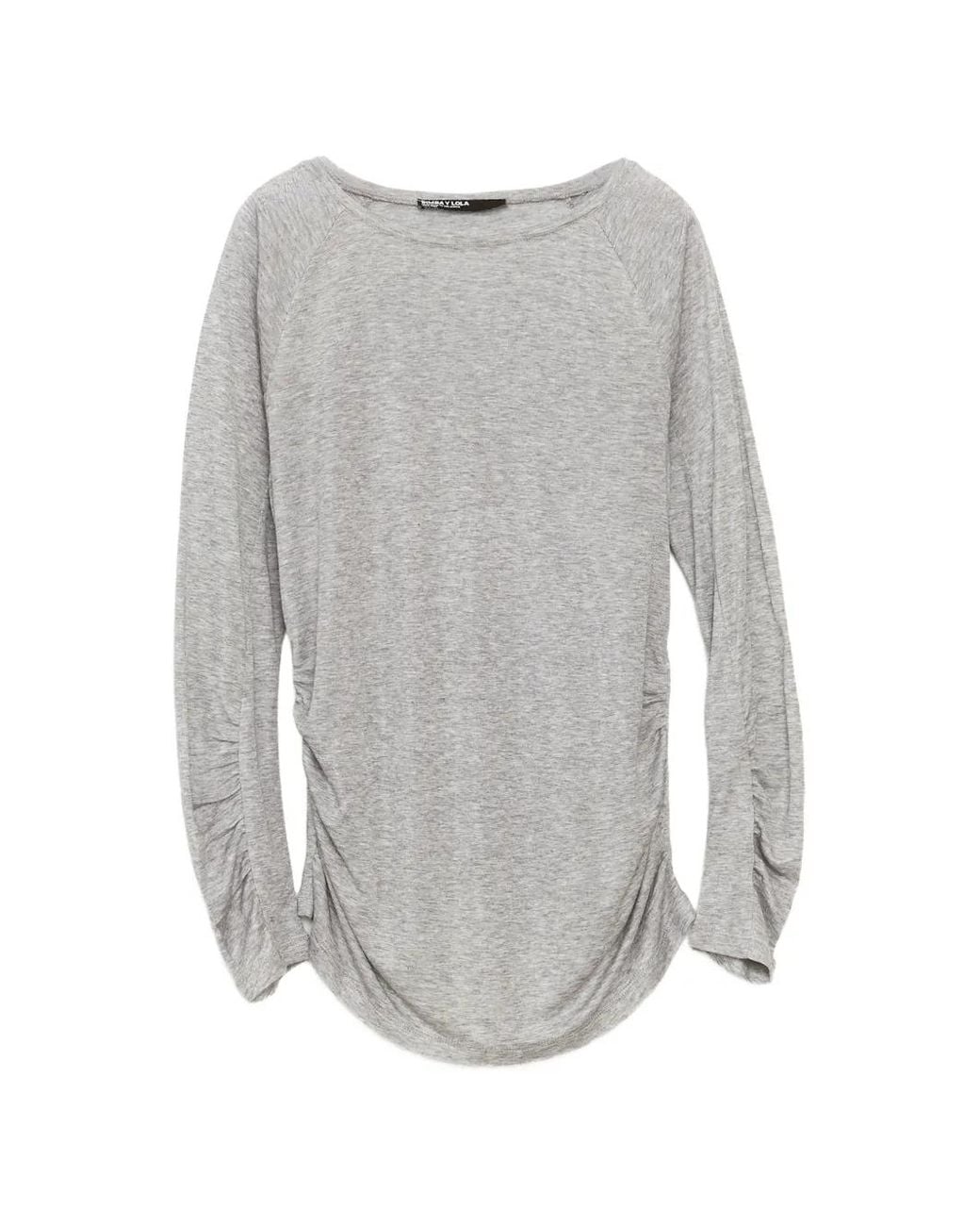 Bimba Y Lola Gray Melange Gathered Raglan T-Shirt