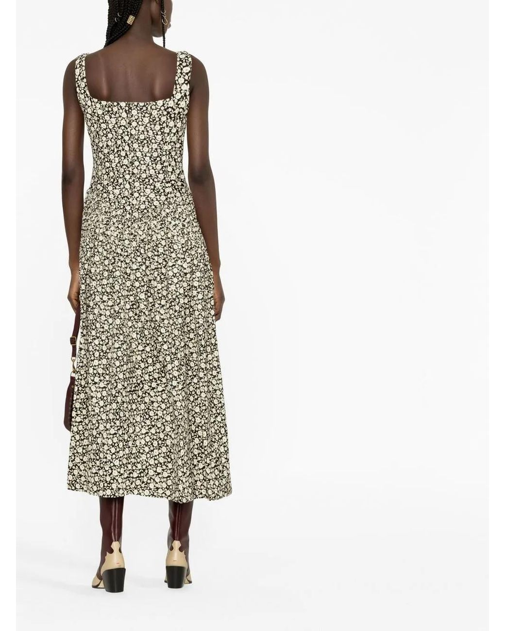 Tory Burch Natural Floral-Print Flared Dress