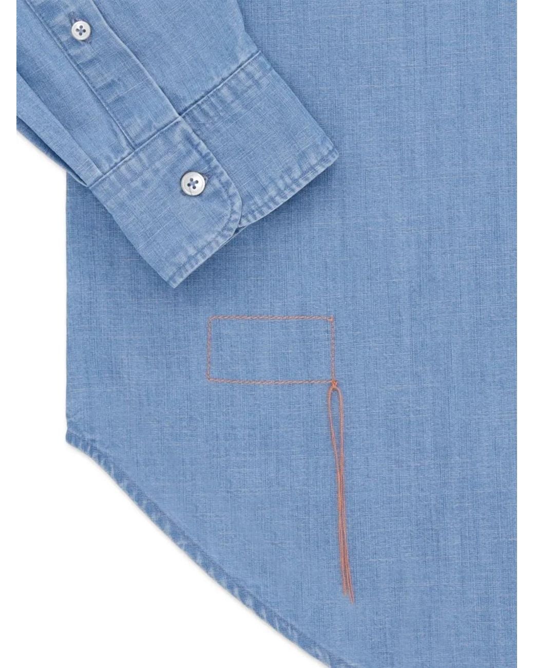 Fortela Blue King Chest-Pocket Chambray Shirt for men