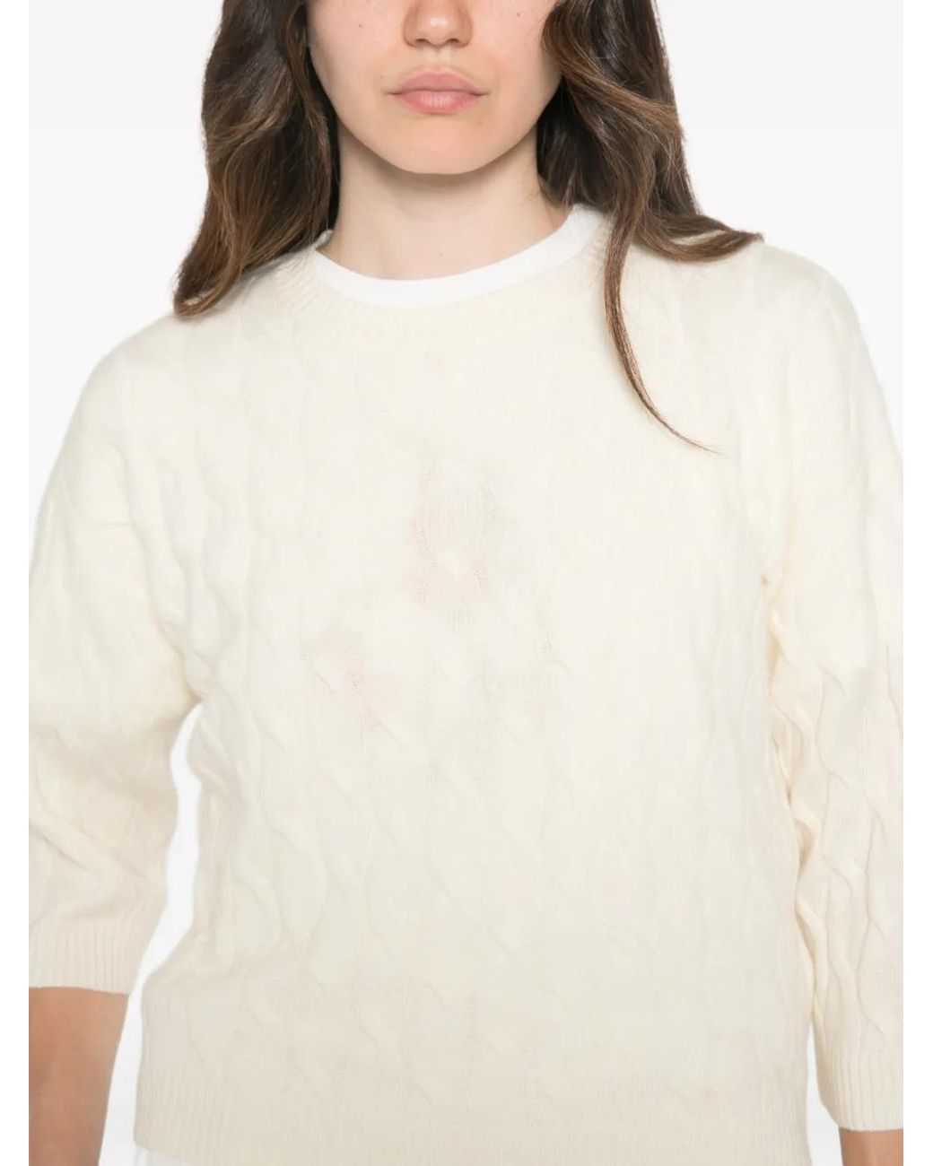 Marella White Mlsradura Cable-Knit Short-Sleeve Sweater