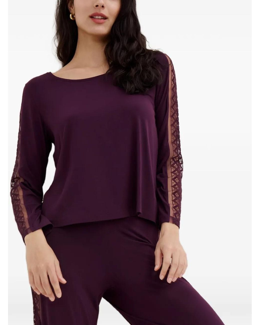 Aubade Purple Sweet Obsession Embroidered Long-Sleeve Top