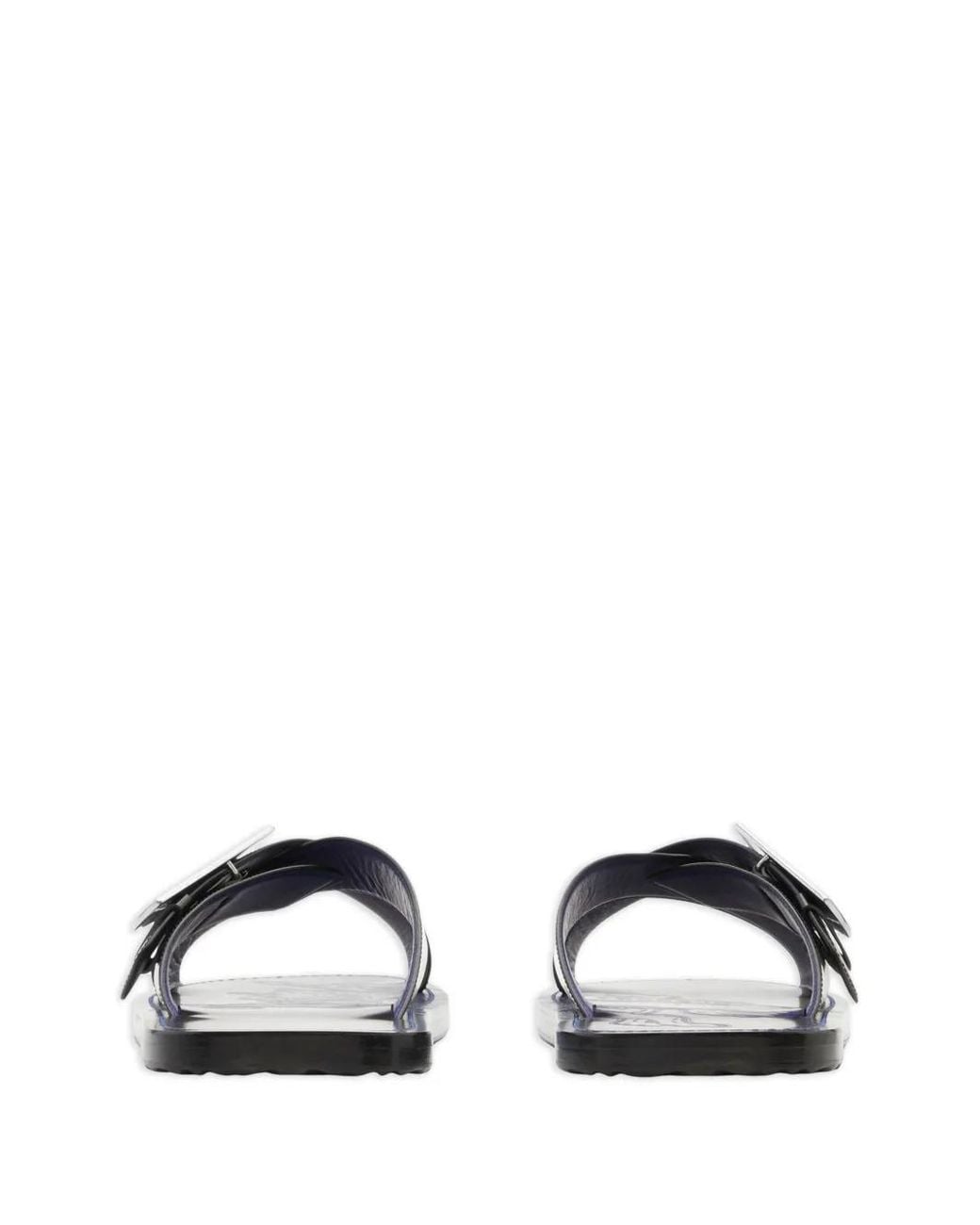 Burberry Black Leather Strip Shield Slides for men