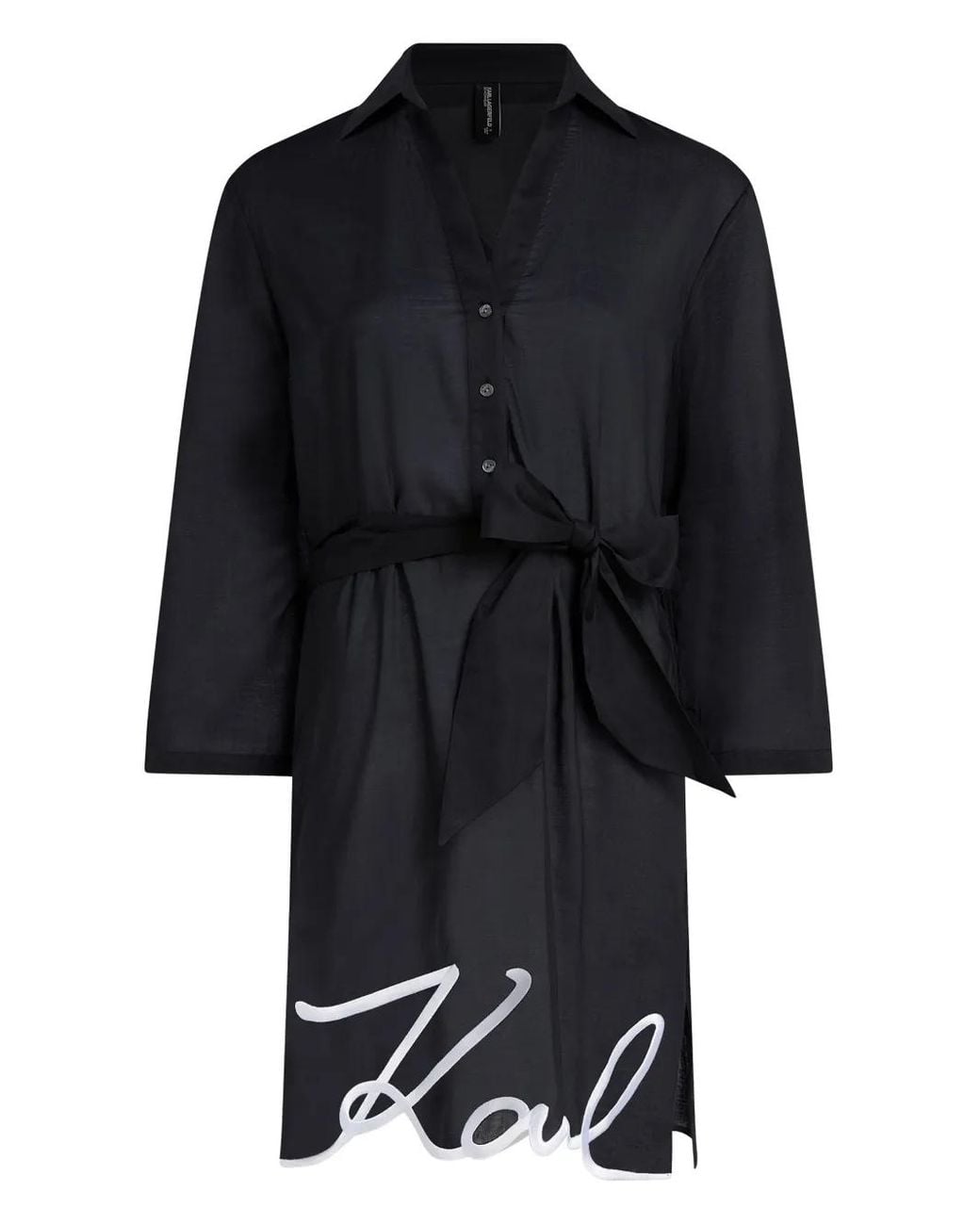 Karl Lagerfeld Black V-Neck Mini Dress With Buttoned Front
