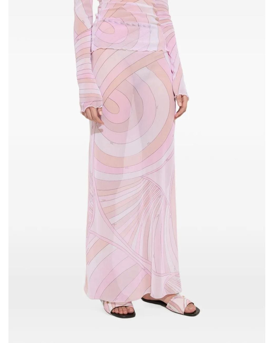 Emilio Pucci Pink Iride-Print Tulle Skirt