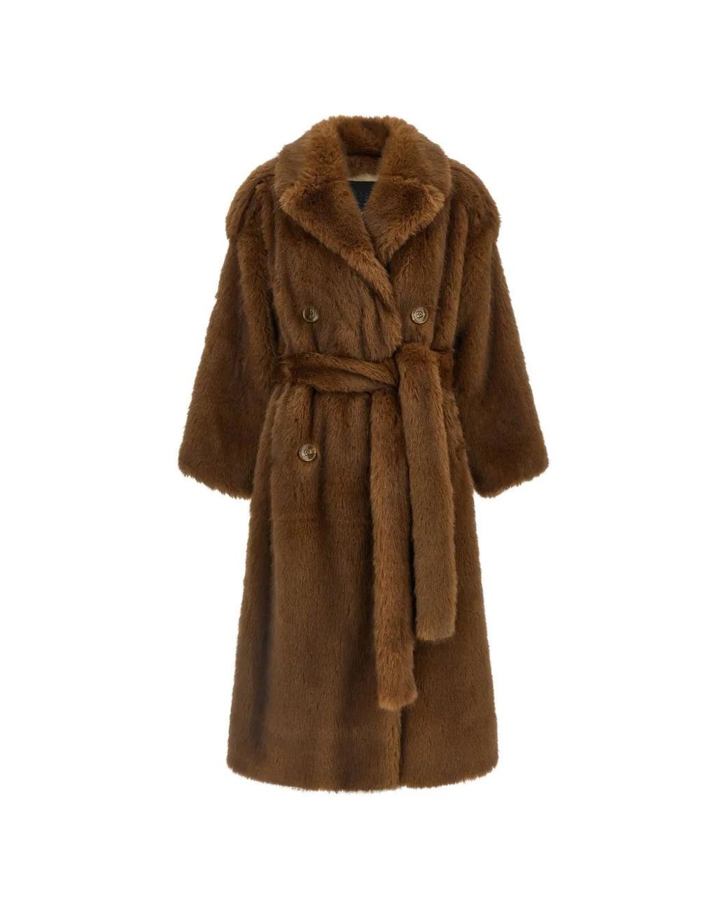 BB COUTURE Brown Farrah Double-Breasted Faux-Fur Coat