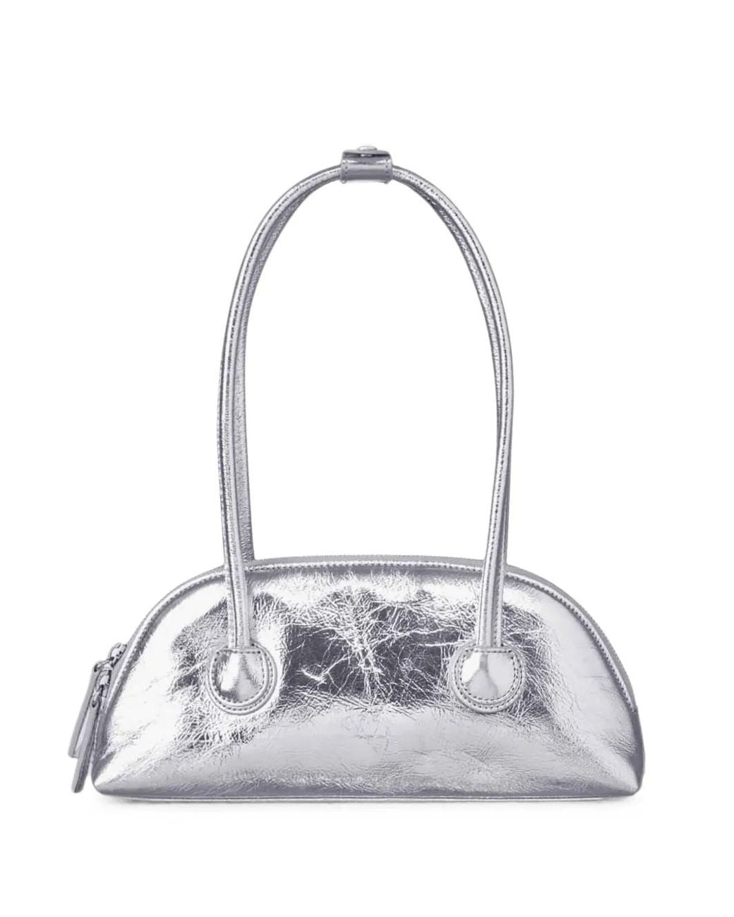 MARGE SHERWOOD White Mini Crinkled-Leather Crescent Tote Bag