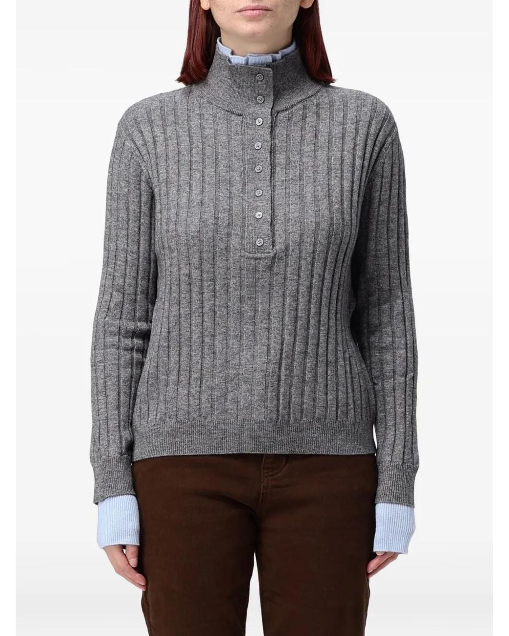ELEH Gray Ribbed-Knit High-Neck Sweater