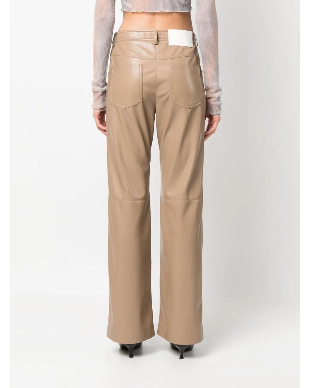 MSGM Natural Faux-Leather Straight-Leg Trousers