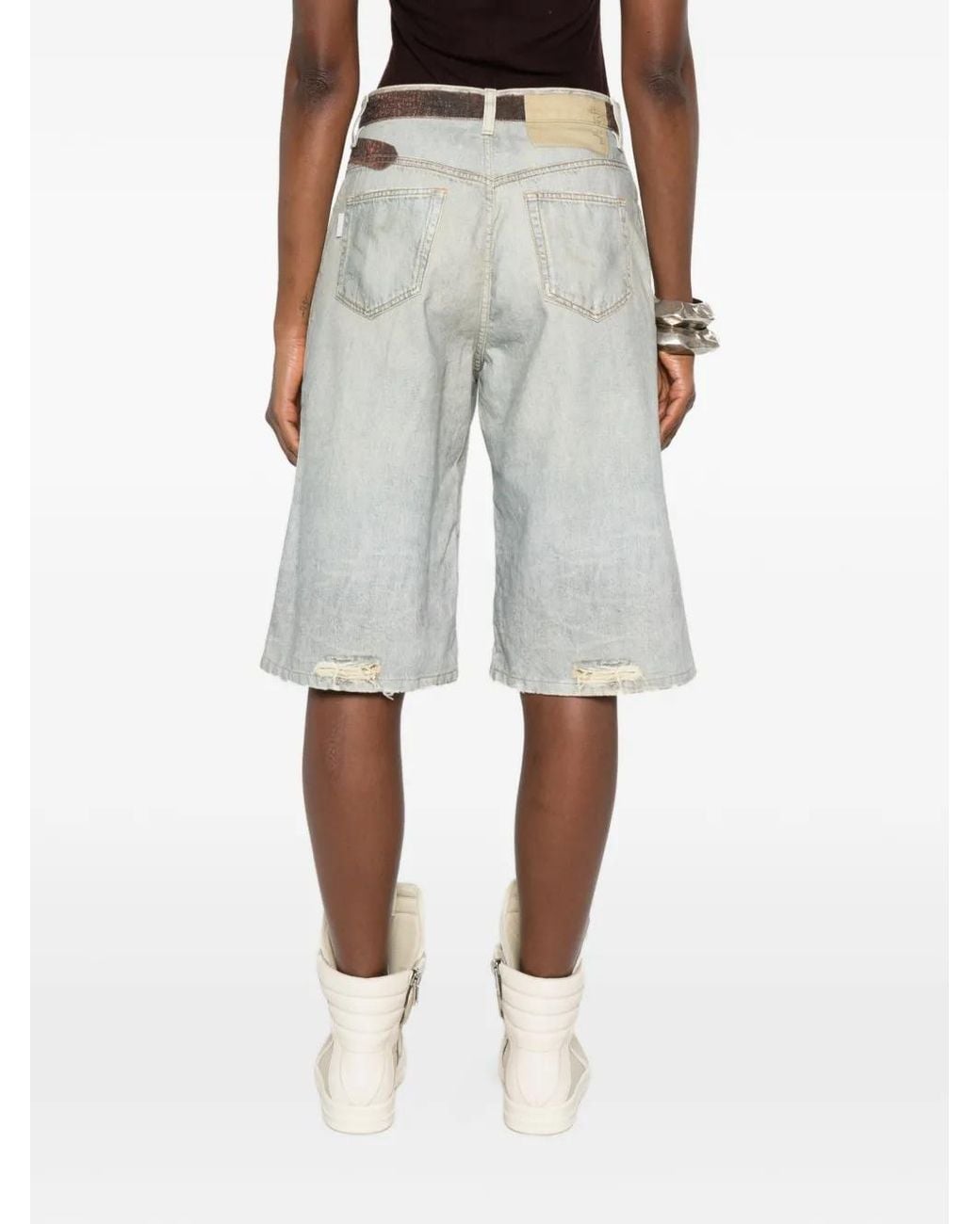 Haikure White Printed-Belt Shorts