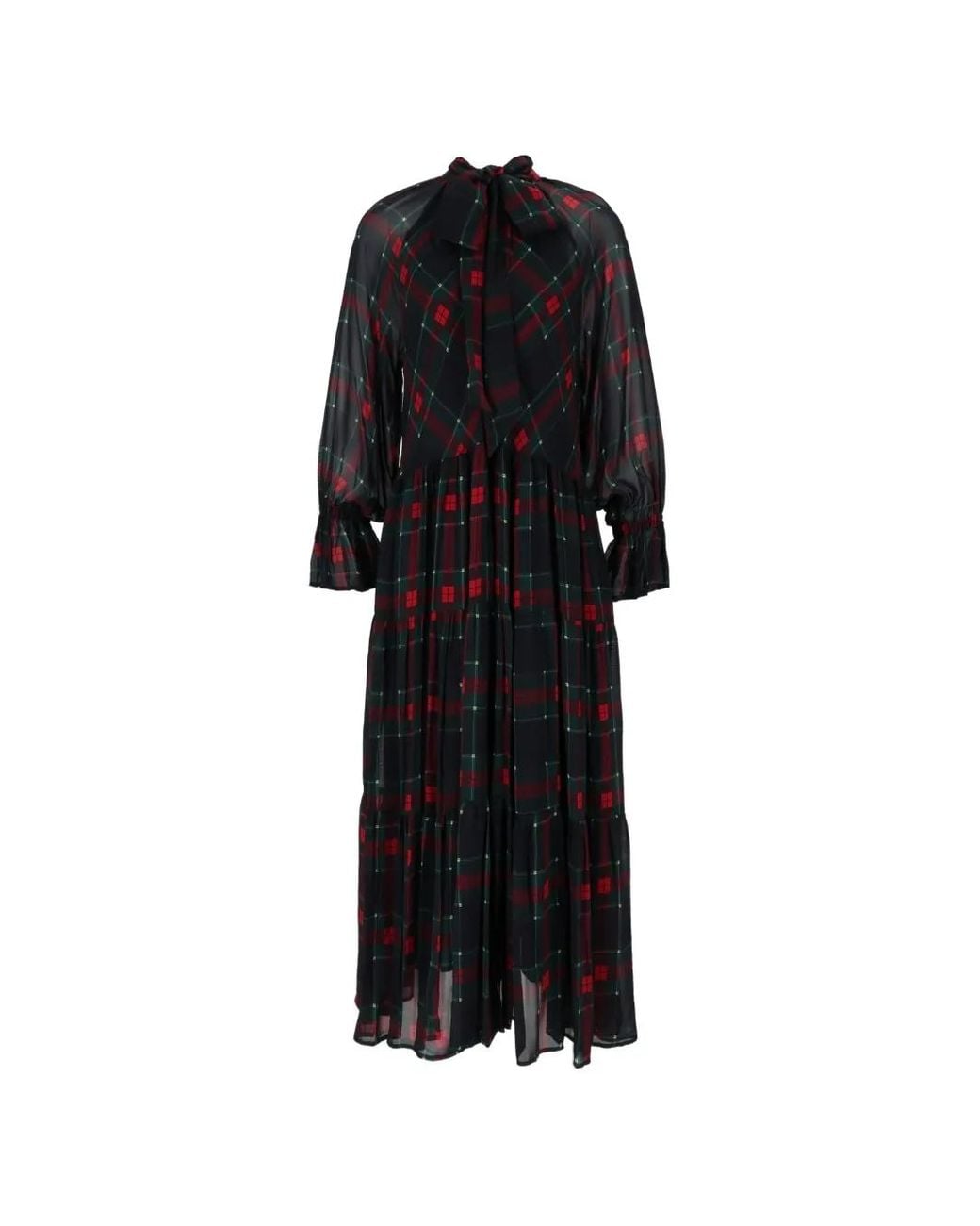 Shirtaporter Black Tartan-Print Tiered Maxi Dress