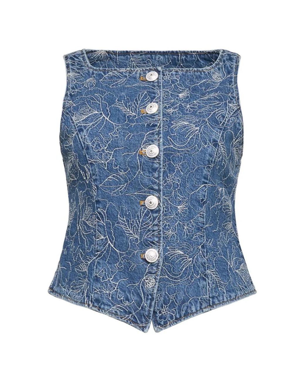 Cinq À Sept Blue Floral Button-Denim Vest