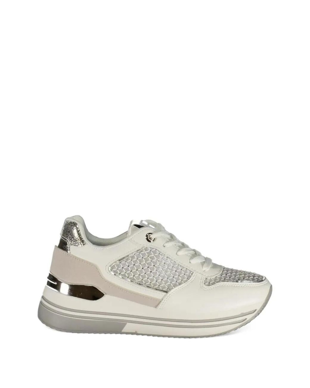Laura Biagiotti White Embellished Mesh-Panel Sneakers