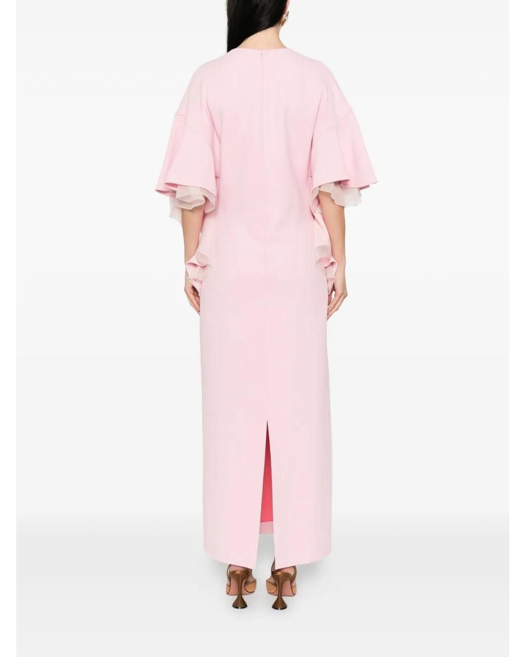 Alberta Ferretti Pink Ruffled V-Neck Dress