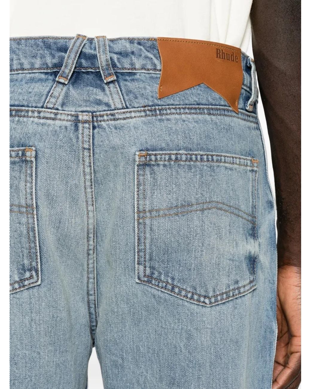 Rhude Blue Distressed Straight-Leg Jeans for men
