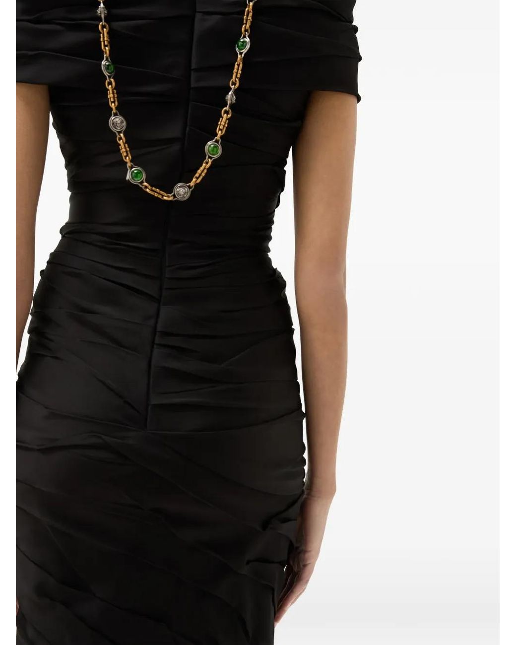 Versace Black Draped Envers-Satin Midi Dress
