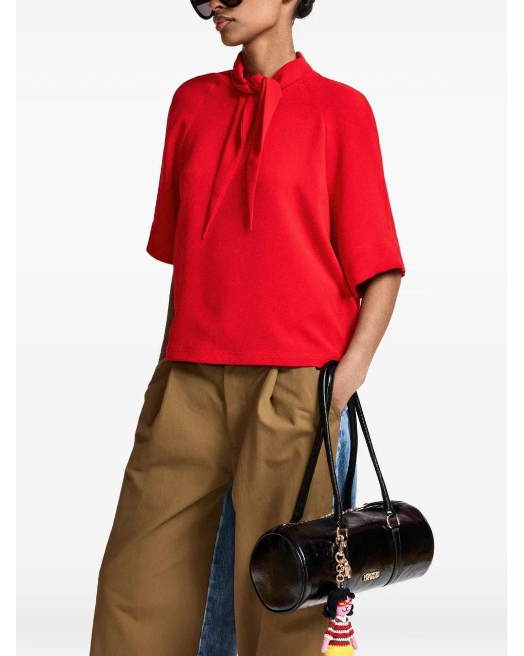 Essentiel Antwerp Red Kassie Pussy-Bow Blouse