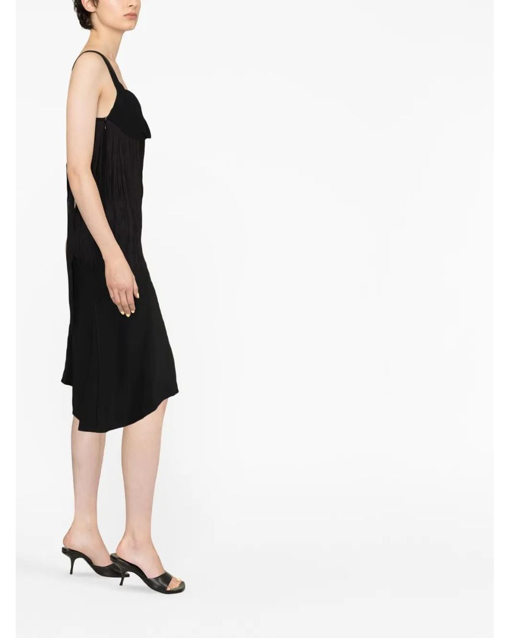 Victoria Beckham Black Asymmetric Fringe Mini Dress