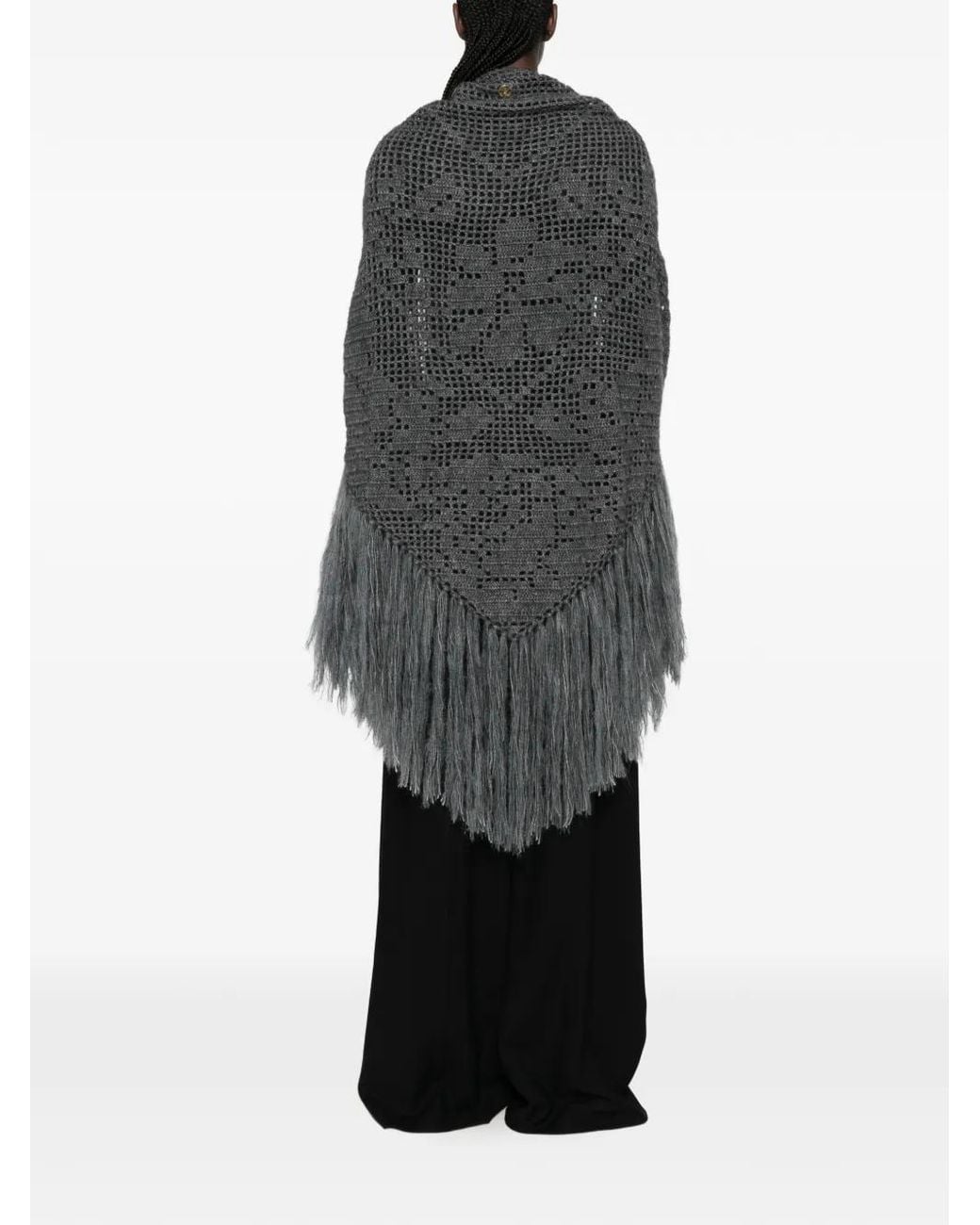 Chiara Is Gray Scialle Coperta Peonia Fringe-Trimmed Crochet Poncho