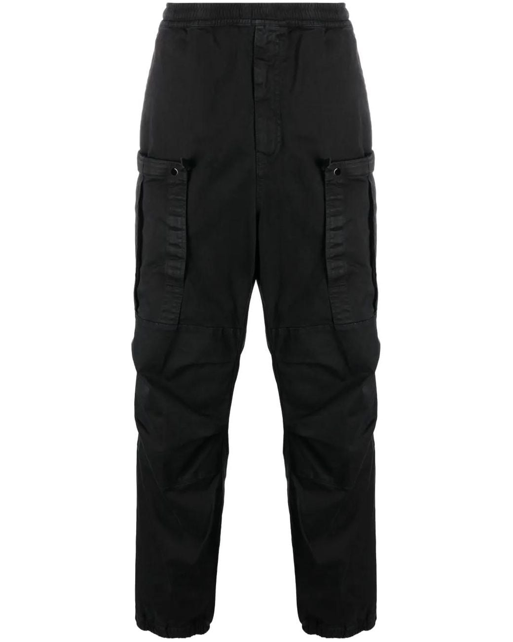Stone Island Black Elasticated Band Loose Cargo Trousers In Broken Twill Cotton for men