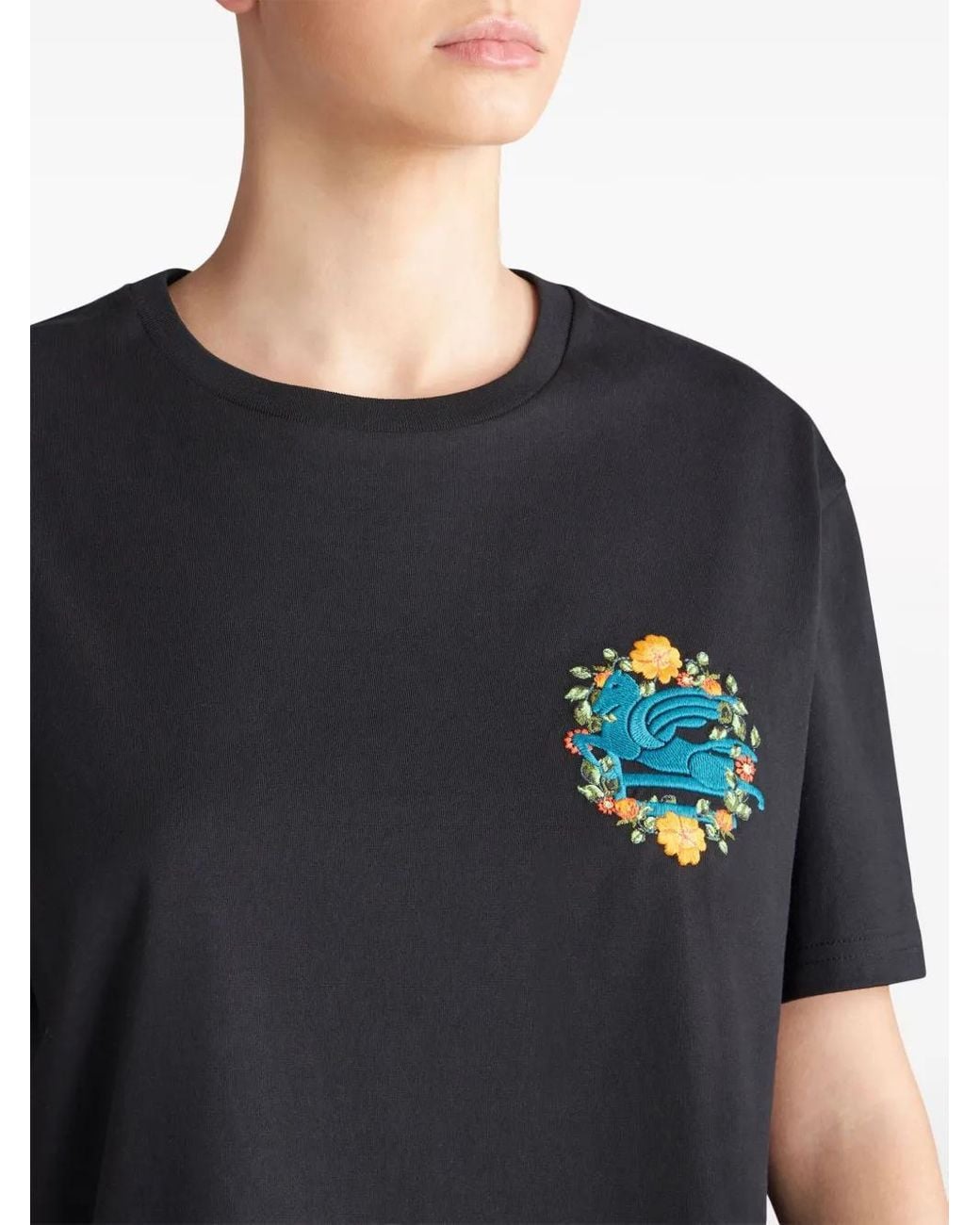 Etro Black T-shirt Con Ricamo