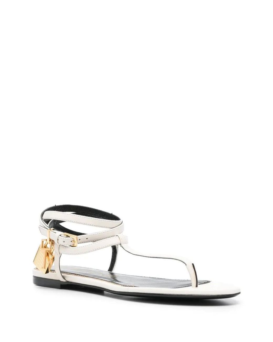 Tom Ford White Padlock Flat Sandals