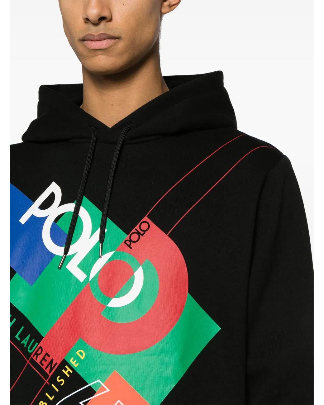 Polo Ralph Lauren Black Logo-Print Cotton-Blend Hoodie for men