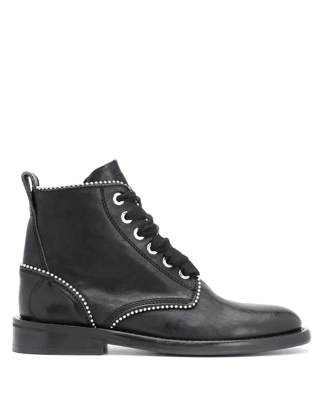 Zadig & Voltaire Black Studded Lace-Up Leather Boots