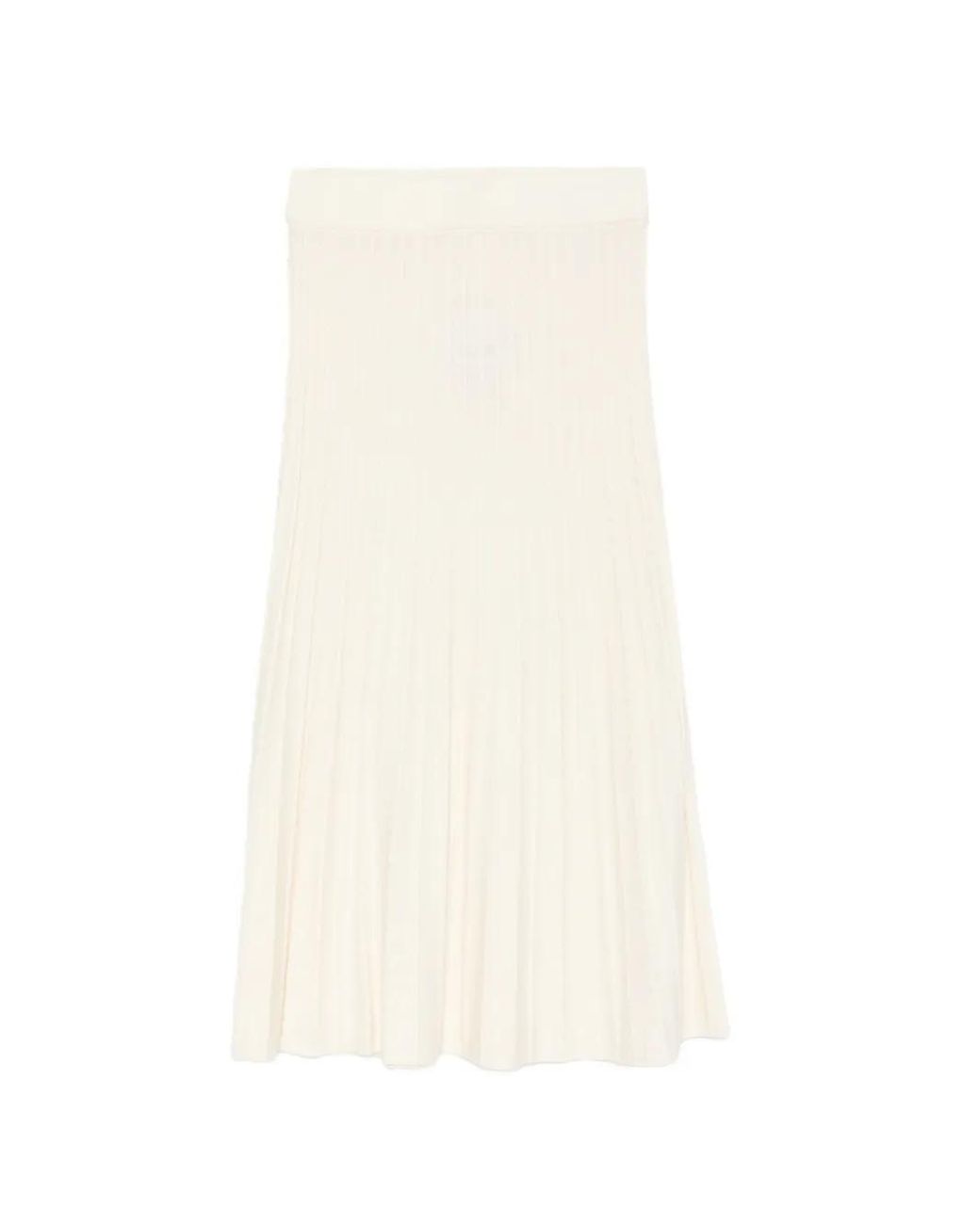 MAISON 123 White Ondine Cable-Knit Pleated Midi Skirt