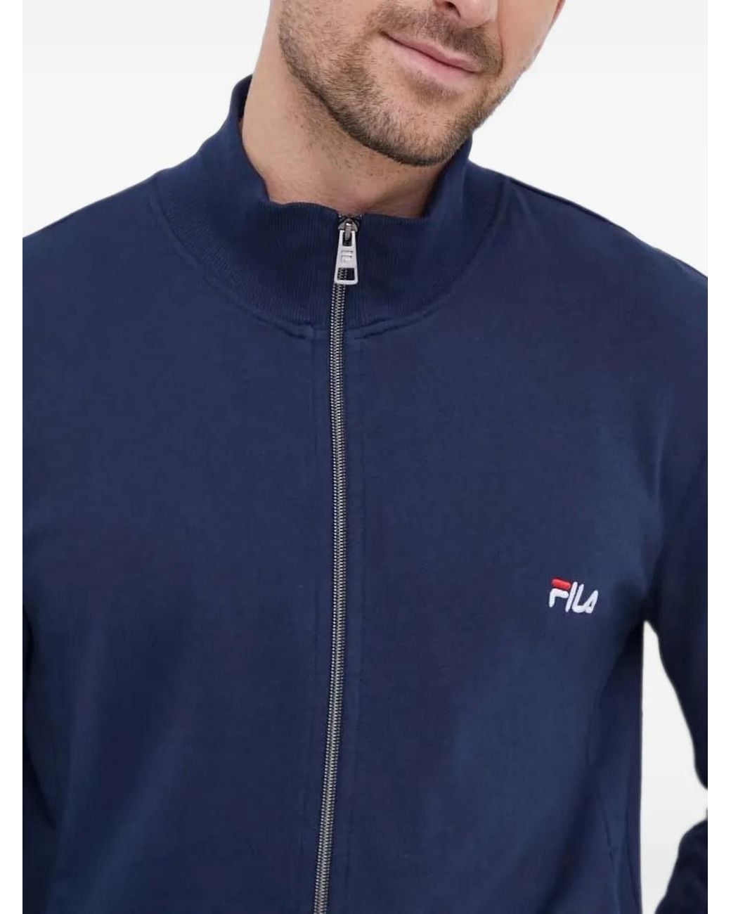Fila Blue Logo-Embroidered Zip-Up Sweatshirt for men