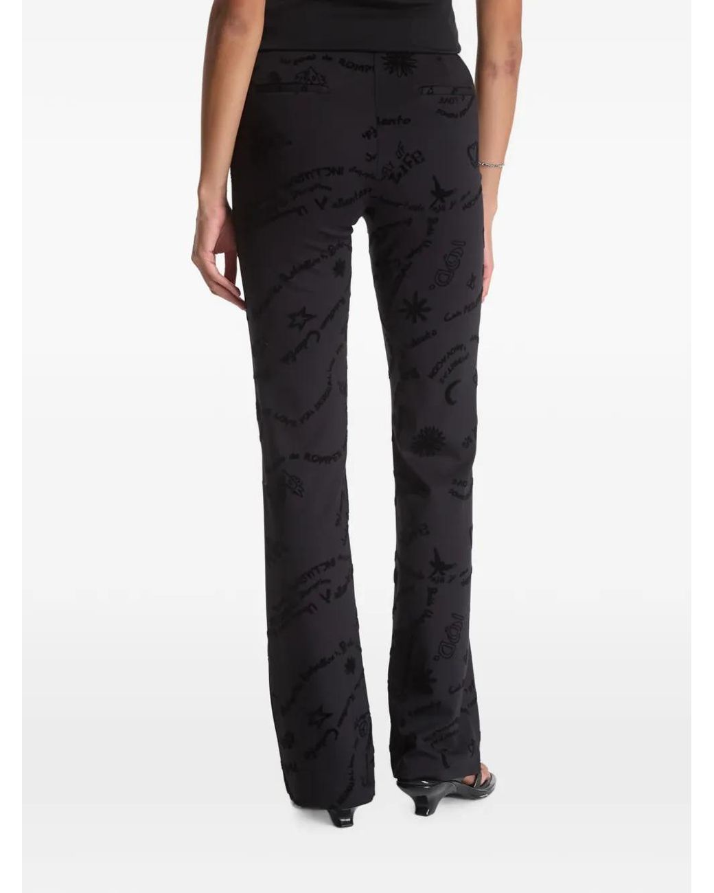 Desigual Black Pantalon Évasé À Monogramme Floqué