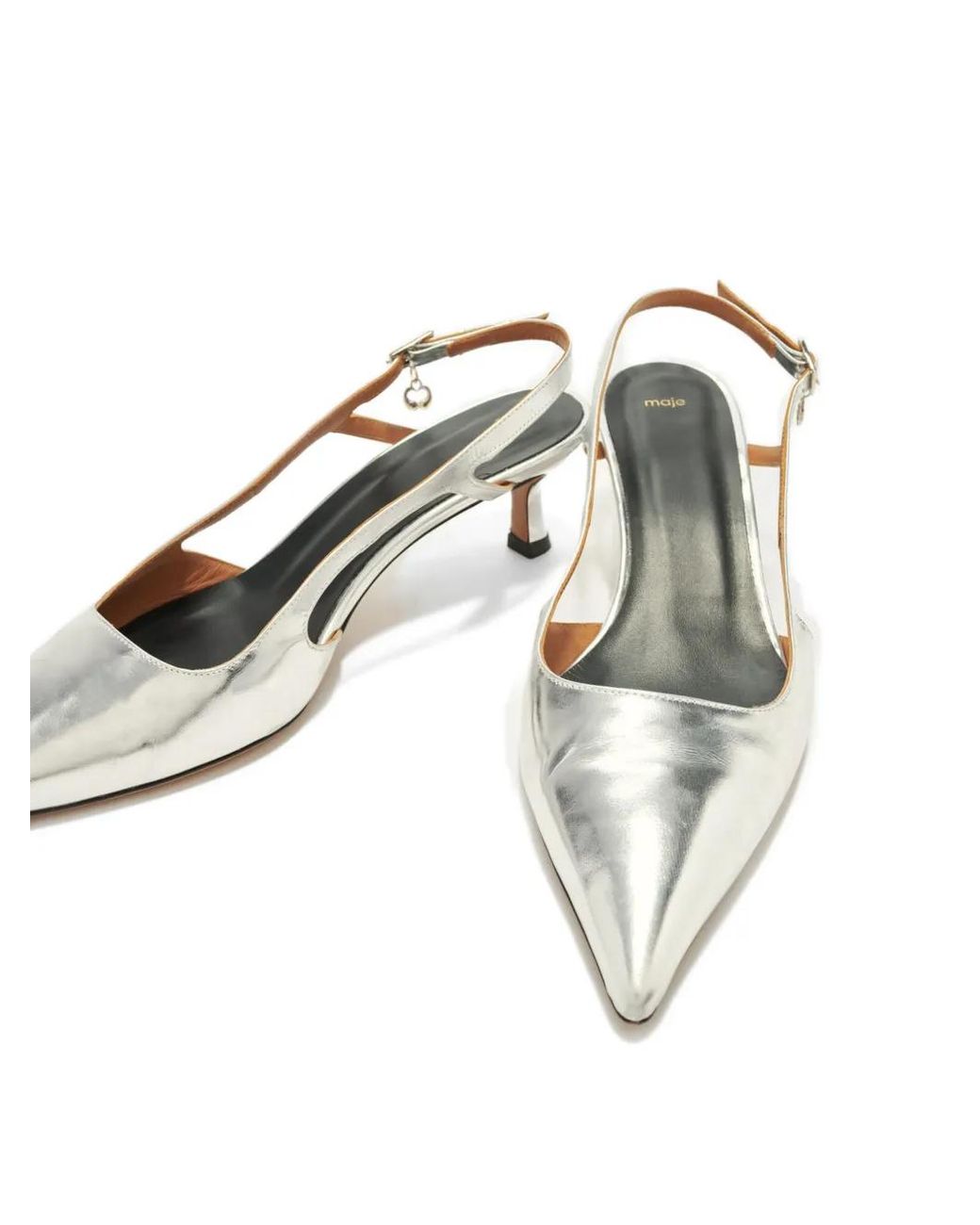 Maje White Metallic-Finish Slingback Heeled Pumps