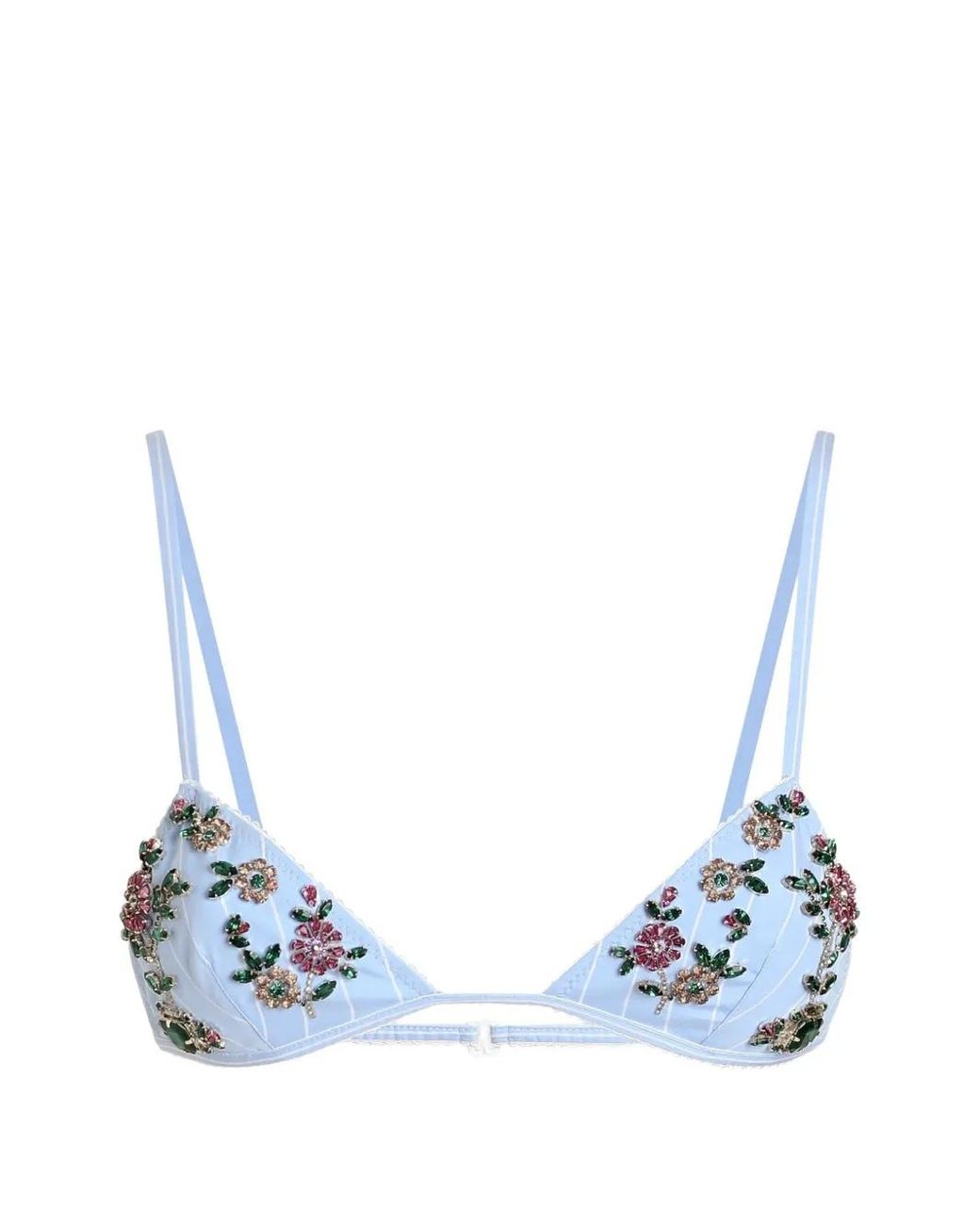 Dolce & Gabbana Blue Striped Poplin Bra With Embroidery