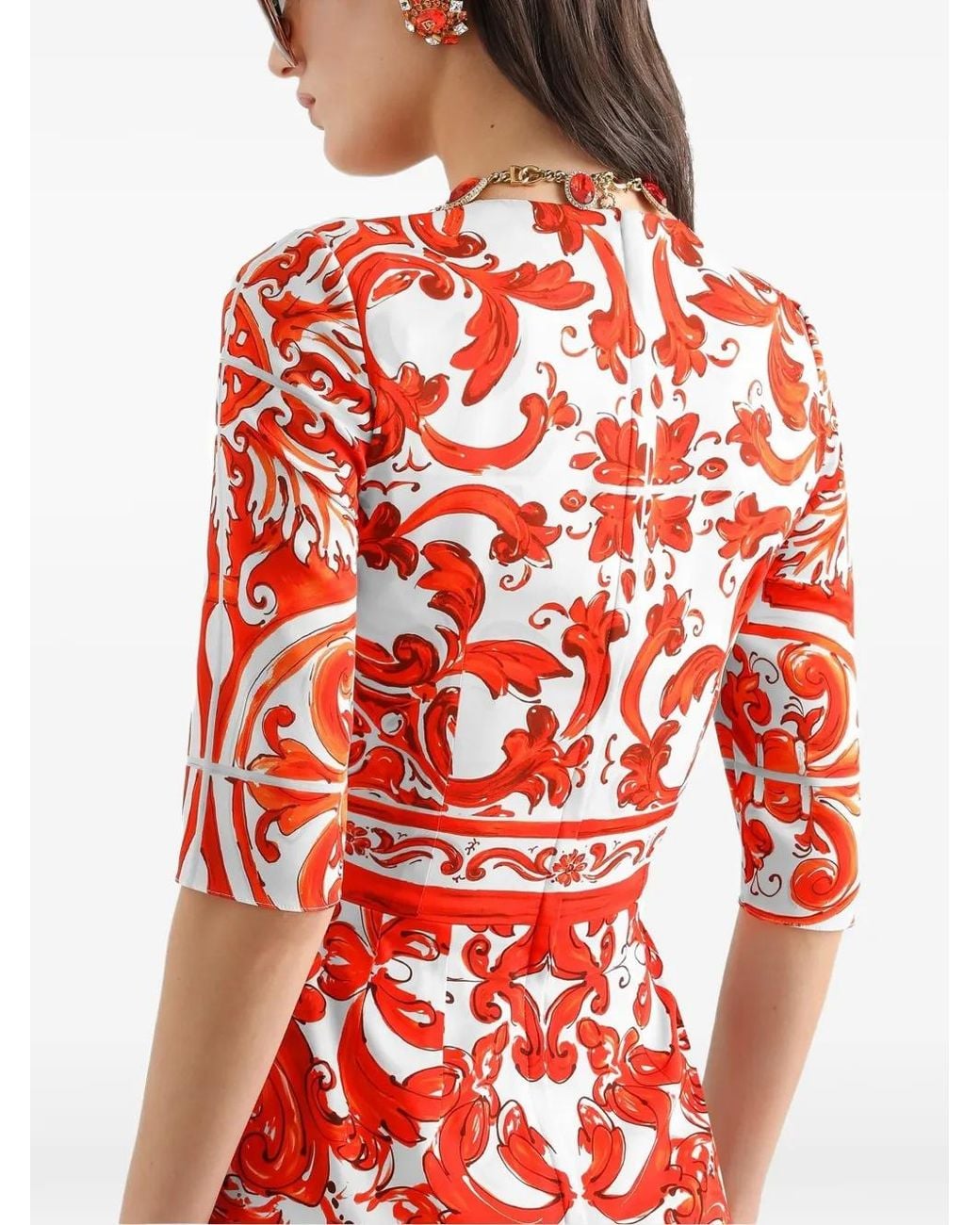Dolce & Gabbana Red Majolica-Print Charmeuse Dress