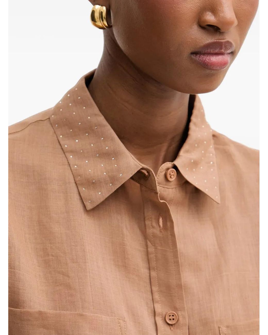 Silvian Heach White Tobela Crystal-Embellished Button-Up Shirt